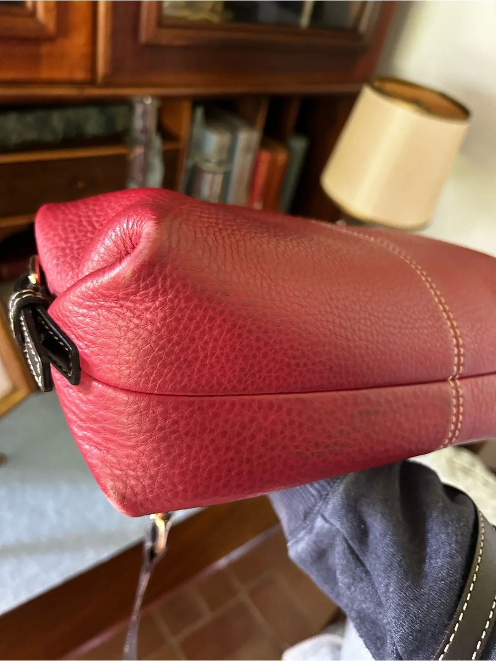 Dooney & Bourke Pebble Leather Hobo Bag in Red with Dark Brown Trim